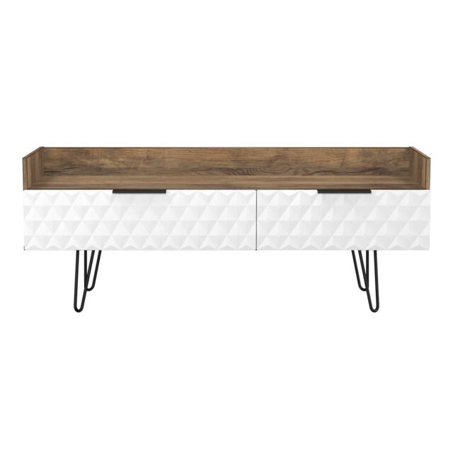 Islay 2 Drawer TV Console Unit in White Matt & Vintage Oak (Ready Assembled) White White Matt & Vintage Oak