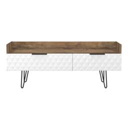 Islay 2 Drawer TV Console Unit in White Matt & Vintage Oak (Ready Assembled) White White Matt & Vintage Oak