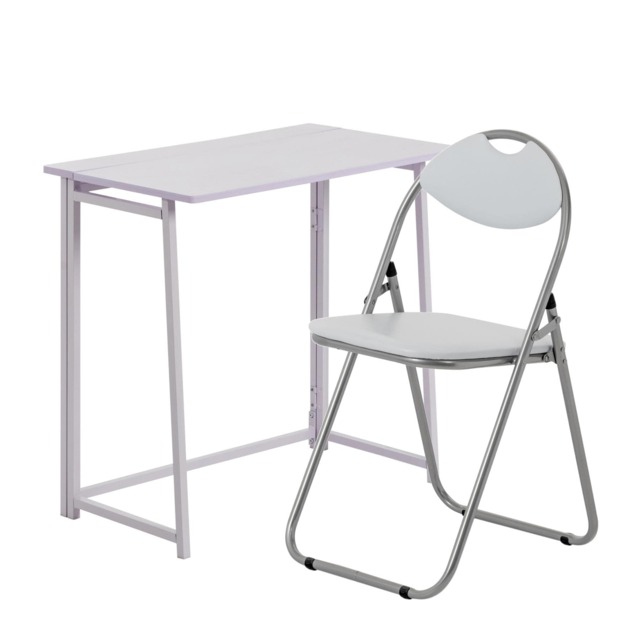 Harbour Housewares Deluxe Folding Wooden Desk & Chair Set - Durable Compact Computer Office Study Desk & Chair Set White Lilac / White Chair One Size