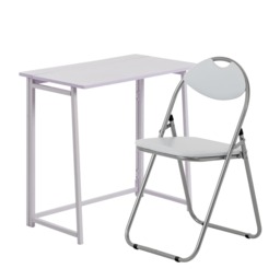 Harbour Housewares Deluxe Folding Wooden Desk & Chair Set - Durable Compact Computer Office Study Desk & Chair Set White Lilac / White Chair One Size