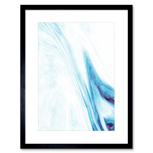 "Abstract Bright Blue Watercolour Bathroom 9x7"" Black Framed Wall Art Print"