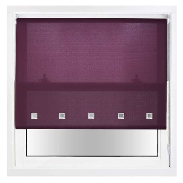 FURNISHED Daylight Roller Blinds with Square Eyelets & Metal Fittings for Homes and Offices Purple Aubergine (W) 210cm x (L) 165cm