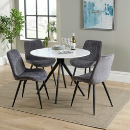 Aspen White 100cm Round Dining Table with 4 Diamond Stitch Upholstered Fabric Chairs - Modern Dining Set Grey Grey One Size 1
