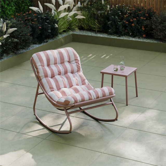 Charles Bentley Rocking Chair Porto Terracotta Stripe Lounger Garden Furniture