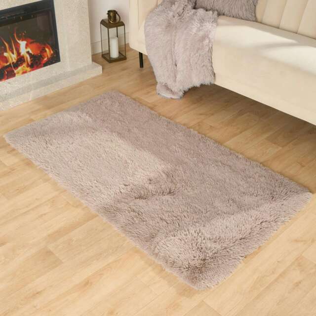 OHS Fluffy Anti-Slip Plain Shaggy Floor Mat Rug, 120x170cm - Natural