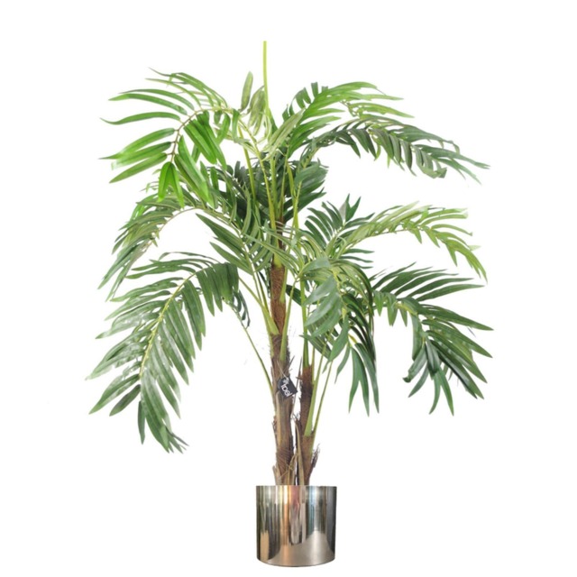 Large Artificial Palm Tree 120cm Luxury Silver Planter 4ft Realistic Leaf Design Botanik Green 4ft