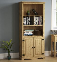 Vida Designs Corona 2 Door Bookcase Storage Shelf, Solid Pine Wood