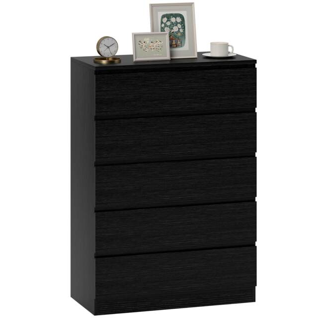 HOMCOM Chest of Drawers with 5 Drawers, Modern Dresser for Bedroom, Black