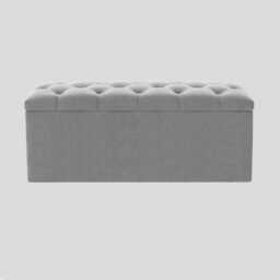 180cm Luna Chesterfield Ottoman Storage Box - Silver Plush Velvet Upholstered Blanket Box