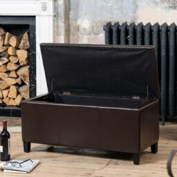 Davenport Bonded Leather Storage Ottoman - Brown