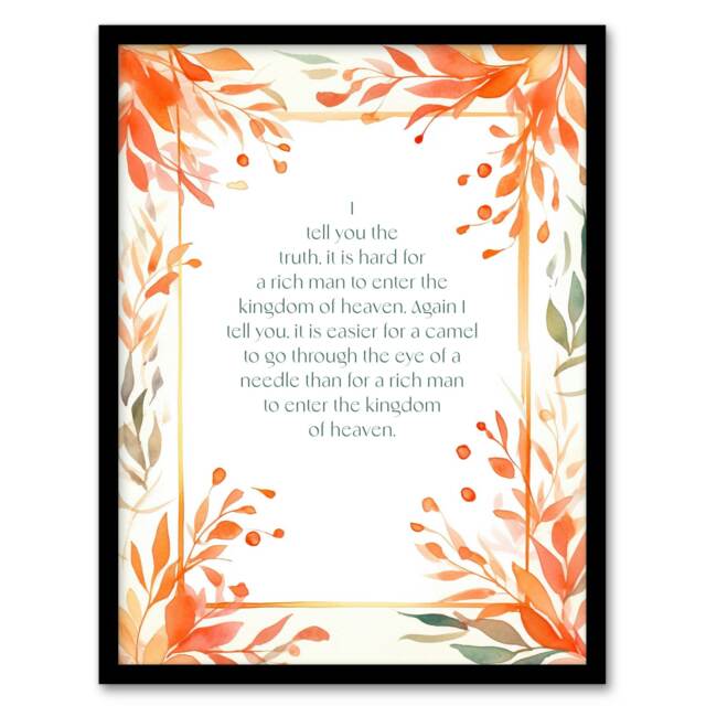 Matthew 19:24 Jesus Christ Bible Quote Black Framed Wall Art Print A8