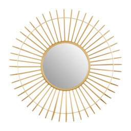 Orsina Round Gold Wall Mirror, Sunburst Design Bevelled Mirror For Living Room, Metallic Wall Accent, Gold Mirror