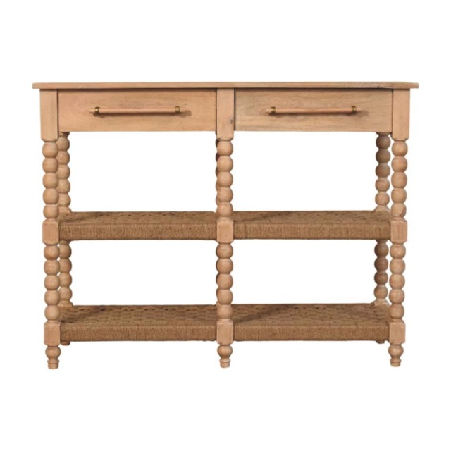 Artisan Furniture Solid Wood Spindle Console Table, 2 Drawers & 2 Open Slots, Beige