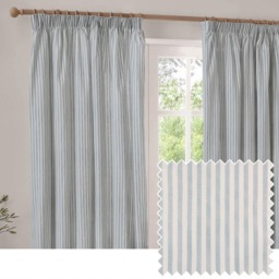 Yard Hebden Cotton Pencil Pleat Curtain Pair, Mineral Blue, 229 x 229cm Blue Marine Blue One Size