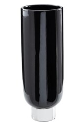 Interiors by Premier Black and Silver Small Pedestal Vase, Glossy Stoneware Vase With Metallic Silver Base, Decorative Vase Black
