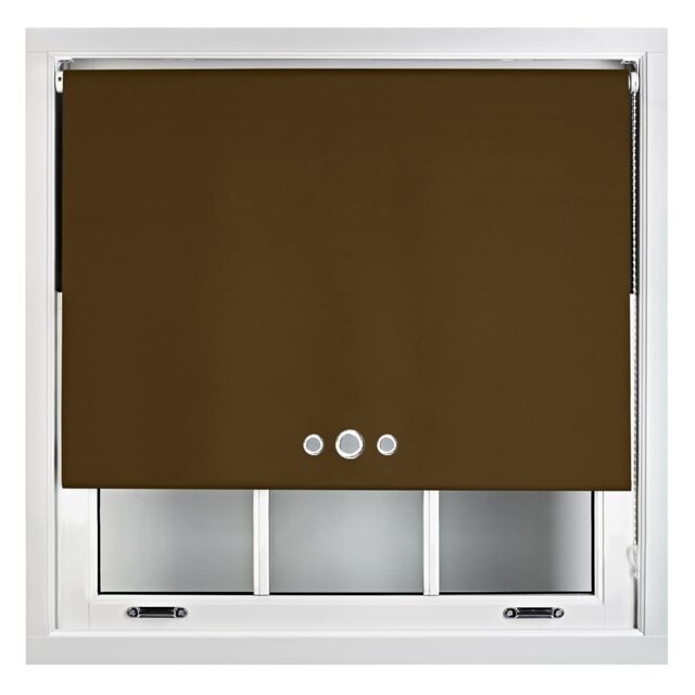 FURNISHED Custom Fit Blackout Roller Blinds with Triple Round Eyelets & Metal Fittings Brown Brown (W) 180cm x (L) 165cm