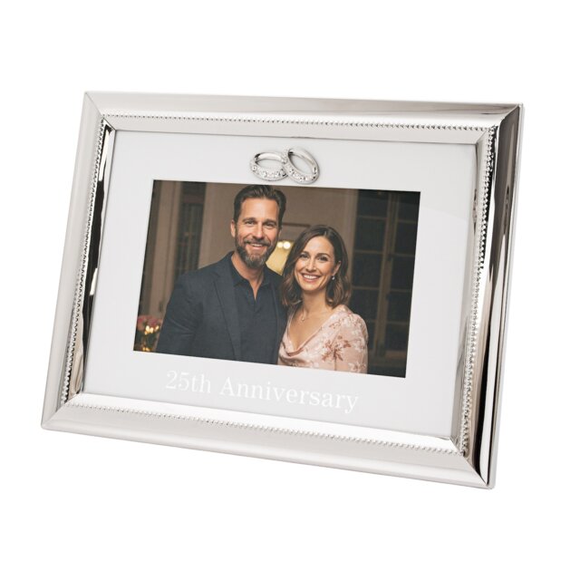 25th Anniversary Picture Frame in Nickel Plating with Diamante Rings Silver One Size