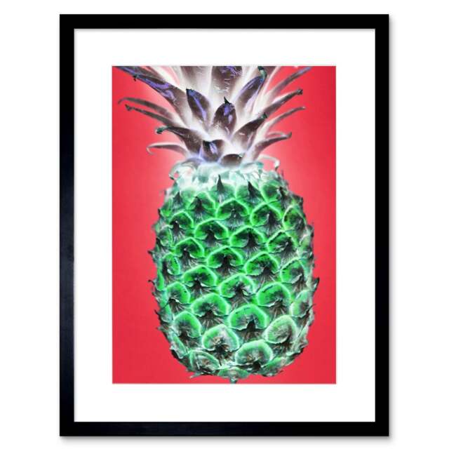 "Pineapple Fruit Inverted Colour Photo Pop Art Kitchen 9x7"" Black Framed Wall Art Print"