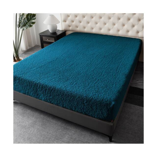 Groundlevel Winter Teddy Fleece Fabric Fitted Sheet Soft Warm Plush Bedding Blue Teal