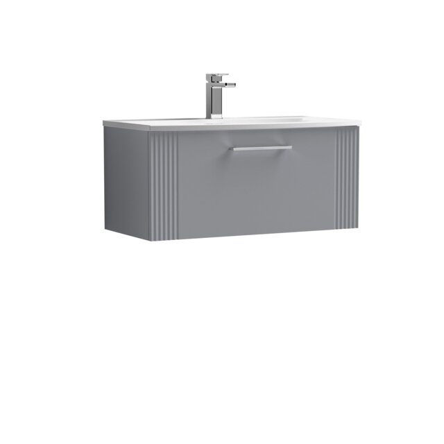 Balterley Partial Fluted 1 Drawer Wall Hung Vanity Unit with 1 Tap Hole Curved Basin Grey Satin Grey