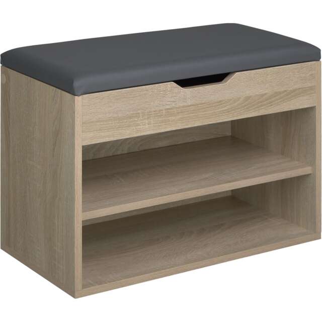 Shoe Rack Jasmina - bench with cushion, 2 shelves for 6 pairs of shoes, hinged lid Brown Wood light, oak Sonoma 60 x 30 x 43,50 cm 1