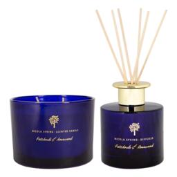 Nicola Spring Patchouli & Rosewood Scented Candle & Diffuser Set - 350g Natural Soy Wax Candle & Home Air Freshener Set