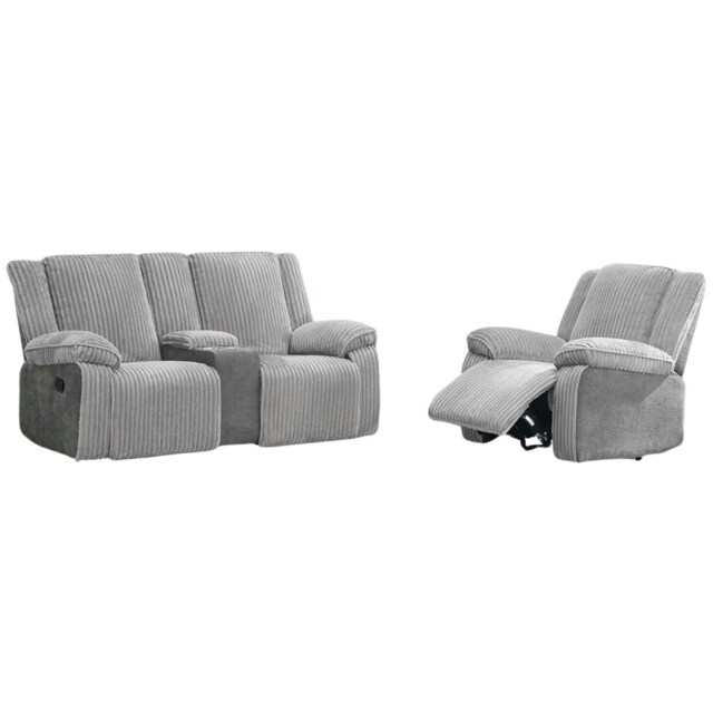 Verona 2+1 Jumbo Cord Manual Recliner Sofa Set Grey Grey Three Seater