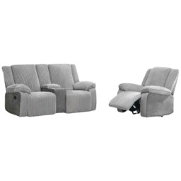 Verona 2+1 Jumbo Cord Manual Recliner Sofa Set Grey Grey Three Seater