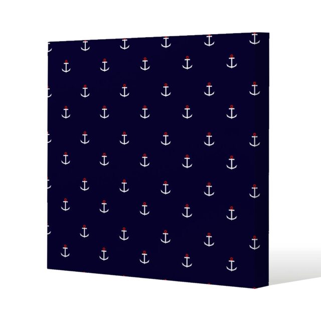White & Red Anchors on Navy (Canvas Print) Cream