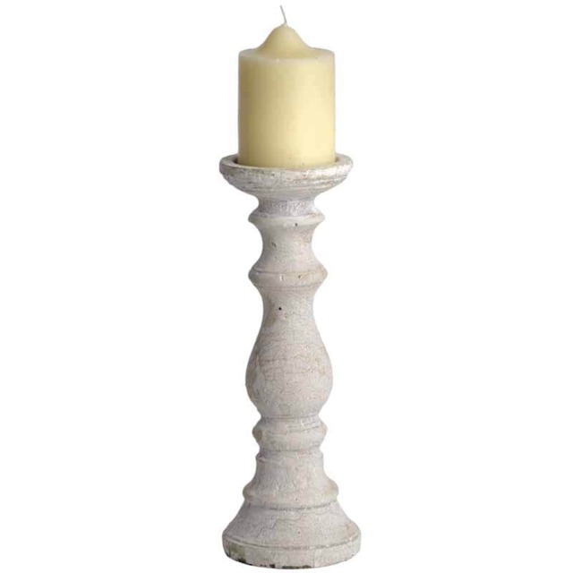Medium Candle Holder - Stone - L11 x W11 x H30 cm - Cream White
