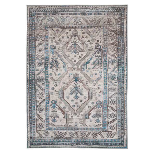 KUKOON Beige Grey Traditional Bordered Medallion Washable Living Room Area Rug 160cm x 230cm
