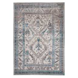 KUKOON Beige Grey Traditional Bordered Medallion Washable Living Room Area Rug 160cm x 230cm