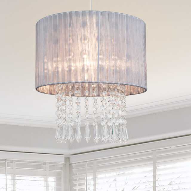 COSYLYTE Winni Beaded Voile Easyfit Modern Lamp Shade - Silver Grey Silver 1