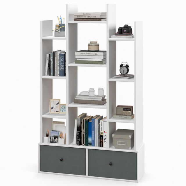 COSTWAY Open Back Bookshelf Wood Bookcase Display Shelf Storage Rack White