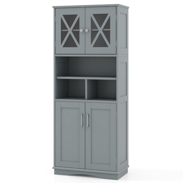 COSTWAY Bathroom Cabinet Large Floor Storage Cabinet-Grey