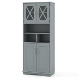 COSTWAY Bathroom Cabinet Large Floor Storage Cabinet-Grey