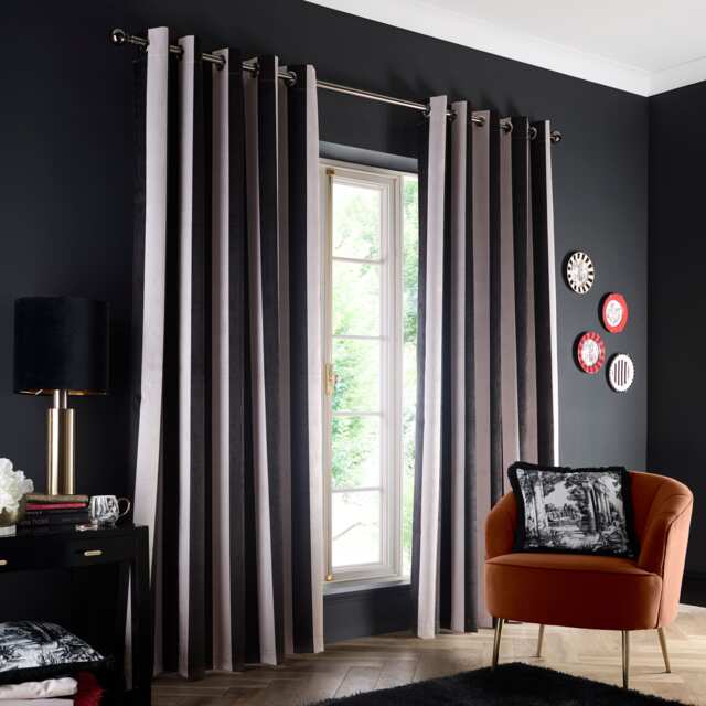 Laurence Llewelyn-Bowen Festivo Stripe Eyelet Curtains Black