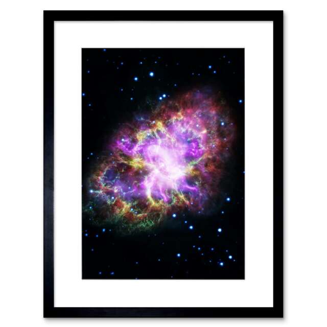 "Hubble Space Telescope Crab Nebula Detailed Composite 9x7"" Black Framed Wall Art Print"