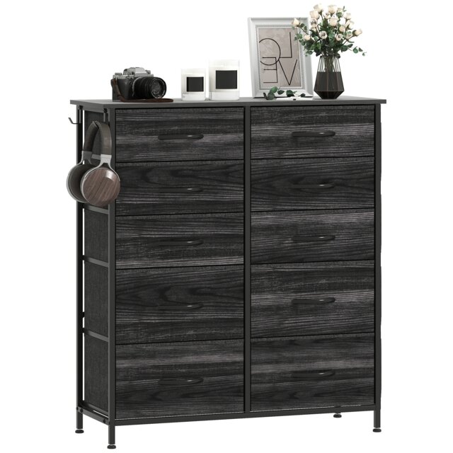HOMCOM Fabric Chest of Drawers, 10 Drawer Dresser for Bedroom, Black