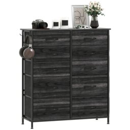 HOMCOM Fabric Chest of Drawers, 10 Drawer Dresser for Bedroom, Black
