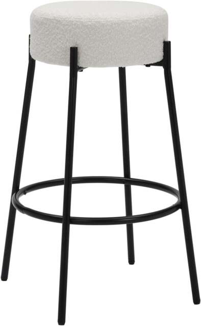 Rotonda Bouclé Kitchen Bar Stools, Fixed Height Metal Legs With Footrest, Breakfast Bar Stool - White (66cm)