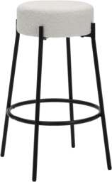 Rotonda Bouclé Kitchen Bar Stools, Fixed Height Metal Legs With Footrest, Breakfast Bar Stool - White (66cm)