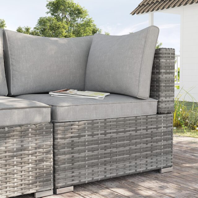 Outsunny Rattan Corner Sofa Garden Rattan Furniture Single Sofa Chair Light Grey Grey