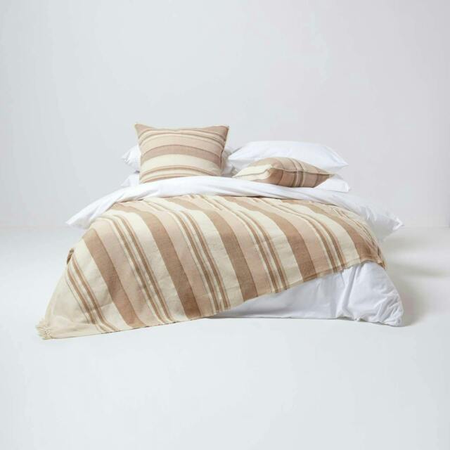 Homescapes Cotton Morocco Striped Beige Throw - 255 x 360 cm Cream 1