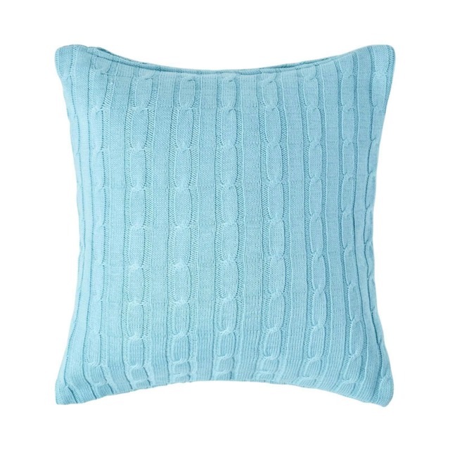 Homescapes Cotton Cable Knit Pastel Blue Cushion Cover - 45 x 45 cm Blue Blue 45 x 45 cm