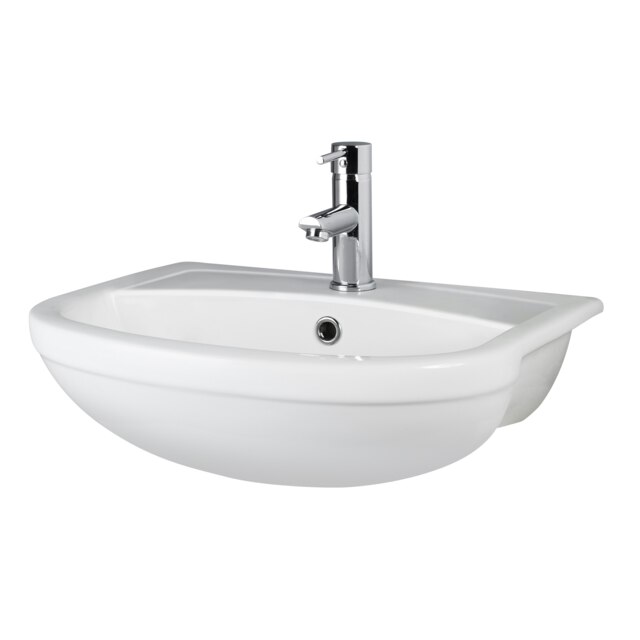 Round Ceramics Semi Recessed 1 Tap Hole Basin (Tap Not Included), 500mm - Balterley White