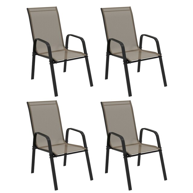 Outsunny Set of 4 Garden Dining Chair Set with High Back Armrest Grey