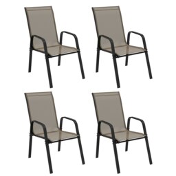 Outsunny Set of 4 Garden Dining Chair Set with High Back Armrest Grey