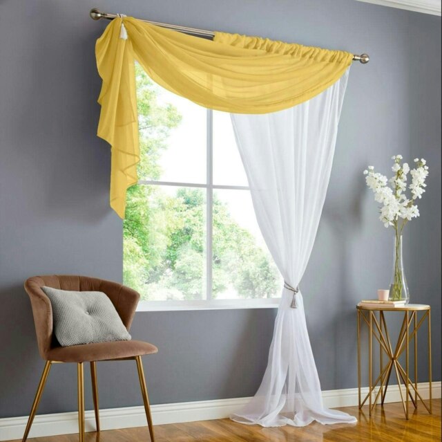 Double Voile Curtain Panel - Ochre - 150cm x 229cm Yellow
