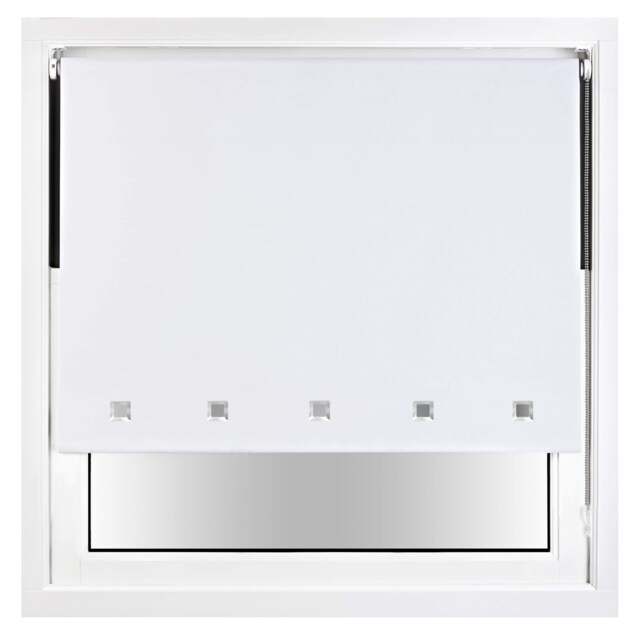 FURNISHED Blackout Roller Blind with Square Eyelets and Metal Fittings Easy Fit Window Shade White White (W) 180cm x (L) 165cm